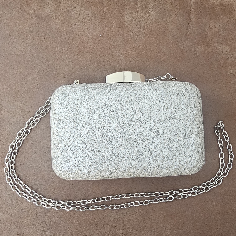 Glint Cream Clutch with Silver Chain